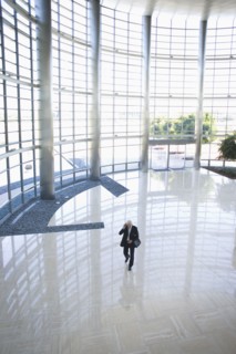 Business person in lobby