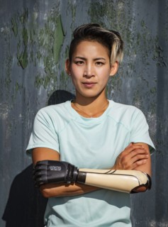 Portrait of athletic woman with prosthetic arm