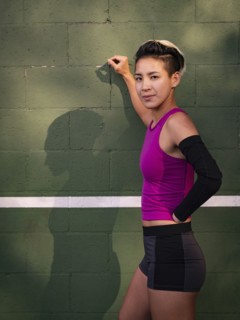 Portrait of athlete woman with amputated hand