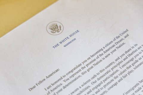 US citizenship welcome letter from President