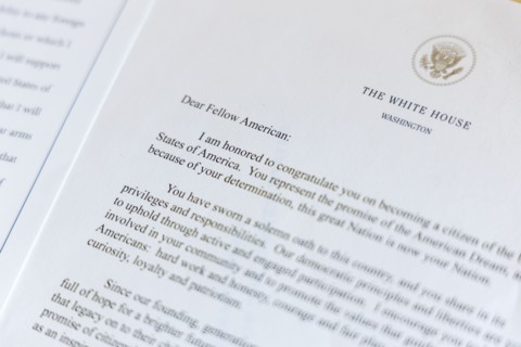 US citizenship welcome letter from President