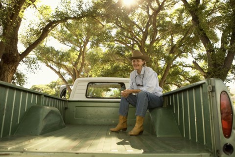Woman on pick-up truck