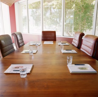 Empty conference room with paperwork