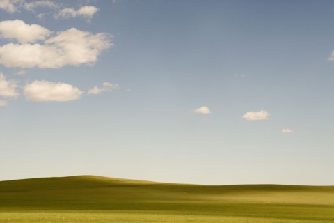 USA, Utah, Green pasture and clouds in blue sky