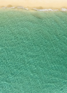 Overhead view of turquoise ocean and beach