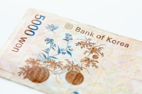 Studio shot of Korean Won banknote