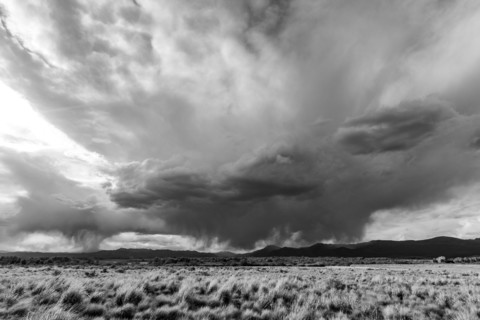 Stormy sky over grass plains