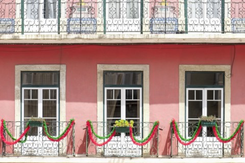 Decorations on balcony of townhouse