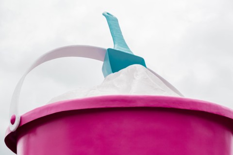 Pink sand bucket sculpture