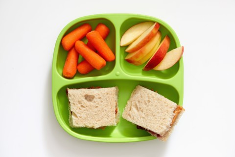 Healthy packed lunch on tray for child