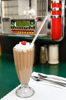 Chocolate milkshake on diner table