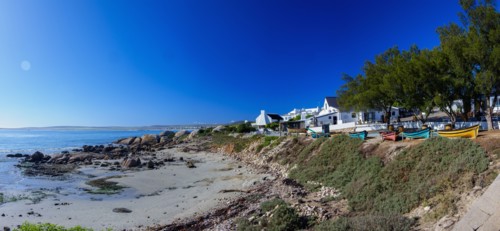 Panoramic view of fishing village on sea coast