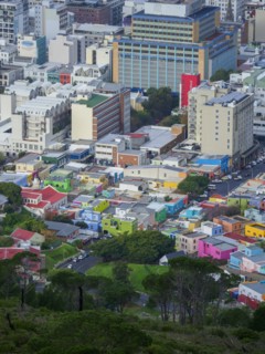 Aerial view of colorful buildings in city