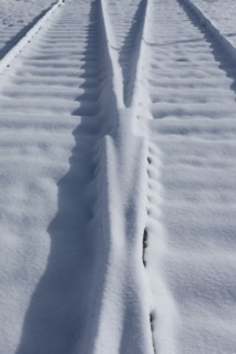 Fresh snow on railroad tracks
