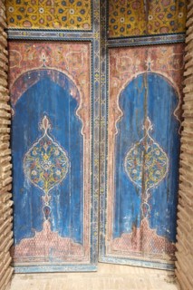 Old painted door at Saadian tombs from 16th century
