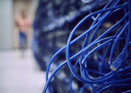 Close-up of computer cables in server room