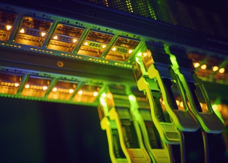 Close-up of computer cables in server room