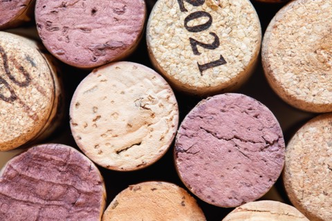 Full frame of textured and wine stained corks