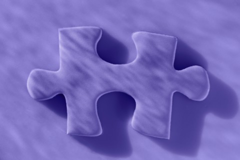 Studio shot of purple jigsaw piece