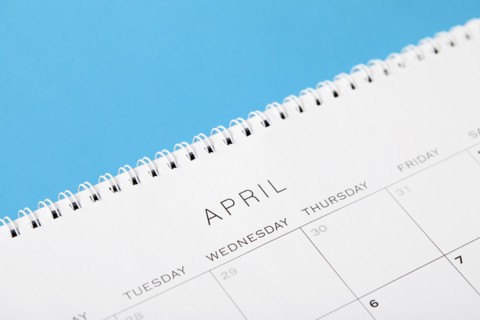 Studio shot of calendar showing April