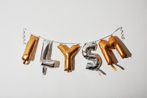Gold and silver balloon ILYSM letters