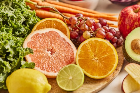 Studio shot of assorted fruit and vegetables