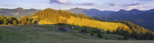 Panoramic view of landscape in Carpathian Mountains