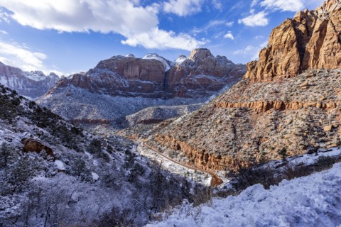 Scenic view of mountains in winter