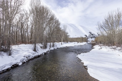 River flowing in mountains in winter