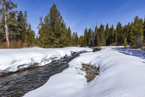 Ice and snow along Big Wood River in winter