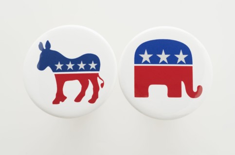 Studio shot of USA political party buttons