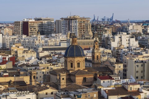 Elevated view of crowded cityscape