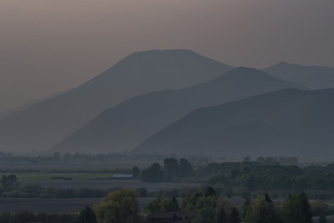 Silhouette of mountains at dusk