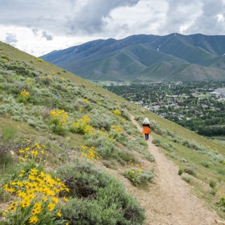 Senior blonde woman hiking on Carbonate Mountain trail