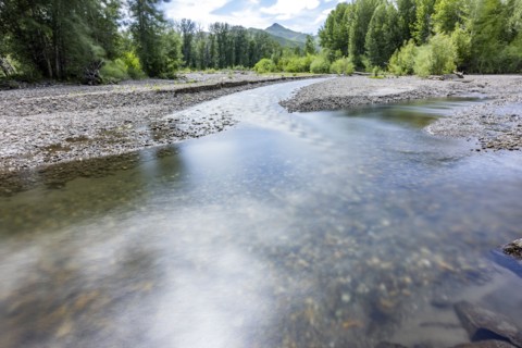 Long exposure of Big Wood River on sunny day