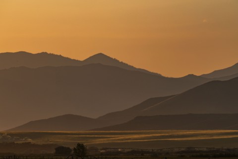 Scenic view of mountain landscape at sunset