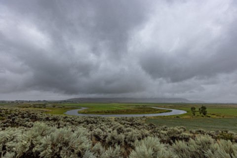 Heavy storm clouds over oxbow bend