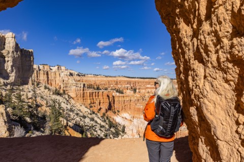 Rear view of woman looking at view in Bryce Canyon National Park, , Utah, USA