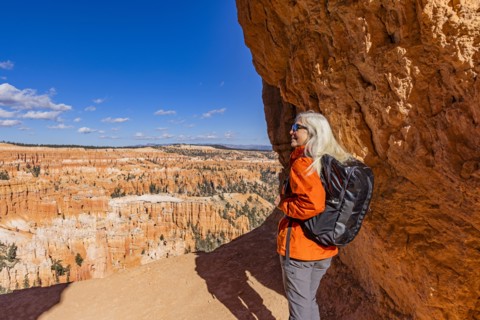 Rear view of woman looking at view in Bryce Canyon National Park, , Utah, USA