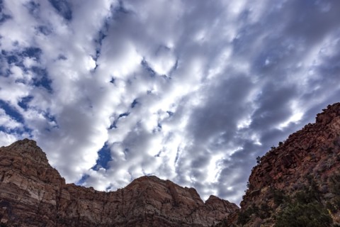 Textural clouds over rock formations in Zion National Park, , Utah, USA