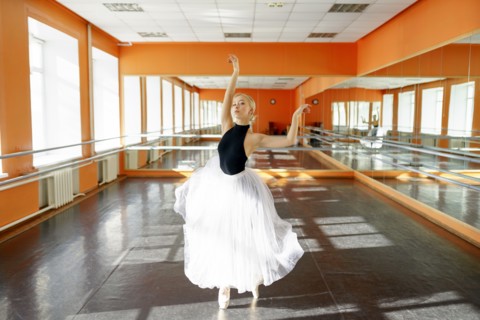 Portrait of ballerina in ballet studio, Omsk, , Russia