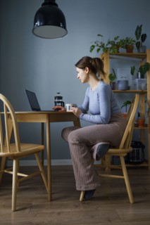 Woman using laptop at home, Omsk, , Russia