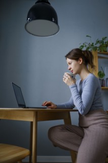 Woman using laptop at home, Omsk, , Russia
