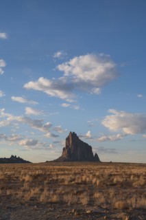 Usa, New Mexico, Shiprock, Clouds over desert landscape with Shiprock, Shiprock, New Mexico, USA