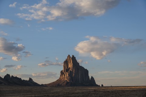 Usa, New Mexico, Shiprock, Clouds over desert landscape with Shiprock, Shiprock, New Mexico, USA