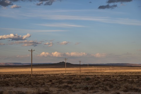 Usa, New Mexico, Shiprock, Electricity poles in High Desert, Shiprock, New Mexico, USA