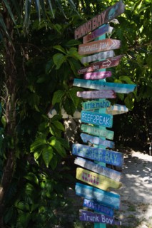USA, United States Virgin Islands, St. John, Colorful wooden signpost, St. John, United States