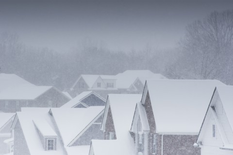 USA, Tennessee, Snowstorm over suburban neighborhood, Nashville, Tennessee, USA