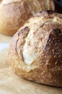 Close-up of sourdough bread on parchment paper, New York, New York, USA