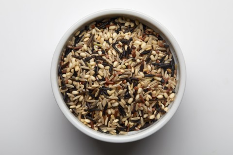 Overhead view of basmati Rice in bowl, New York, New York, USA
